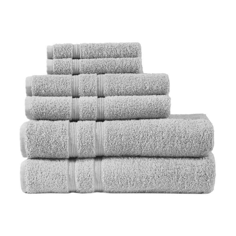 Gray Turkish Cotton 6-Piece Towel Set with Dobby Border