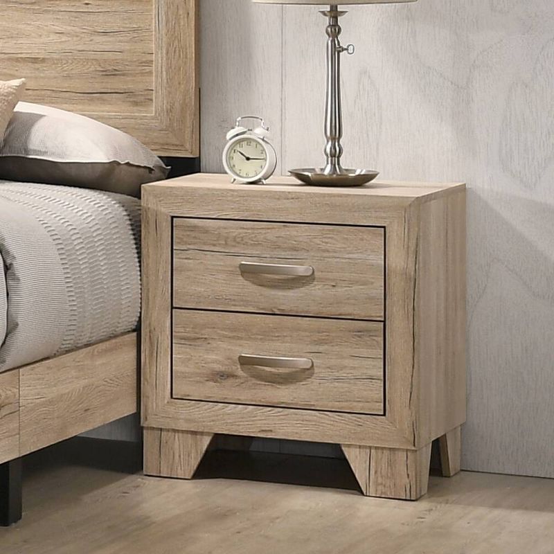 Natural Washed Oak 2-Drawer Wooden Nightstand