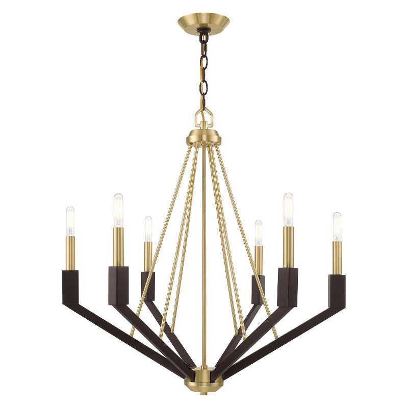 Beckett Mid-Century Modern Satin Brass & Bronze 6-Light Chandelier