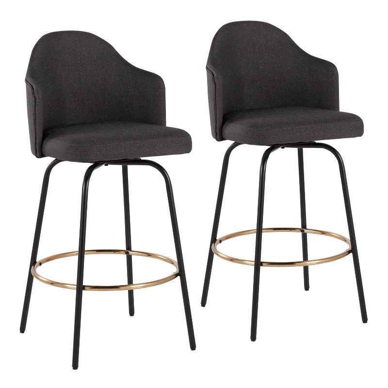 Set of 2 Black Swivel Metal and Wood Counter Stools