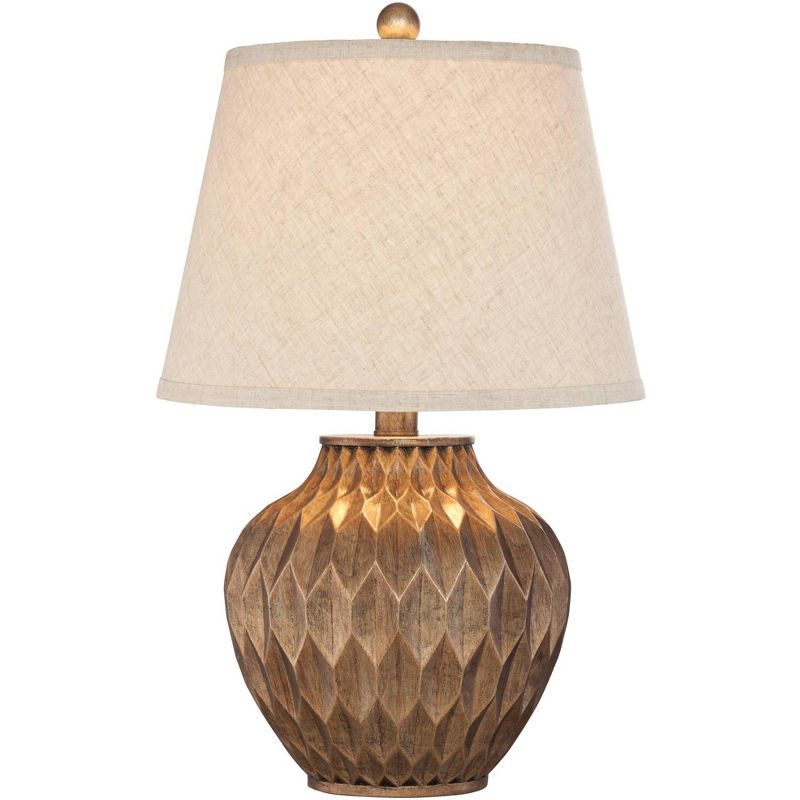 Warm Bronze Geometric Urn Table Lamp with Drum Shade