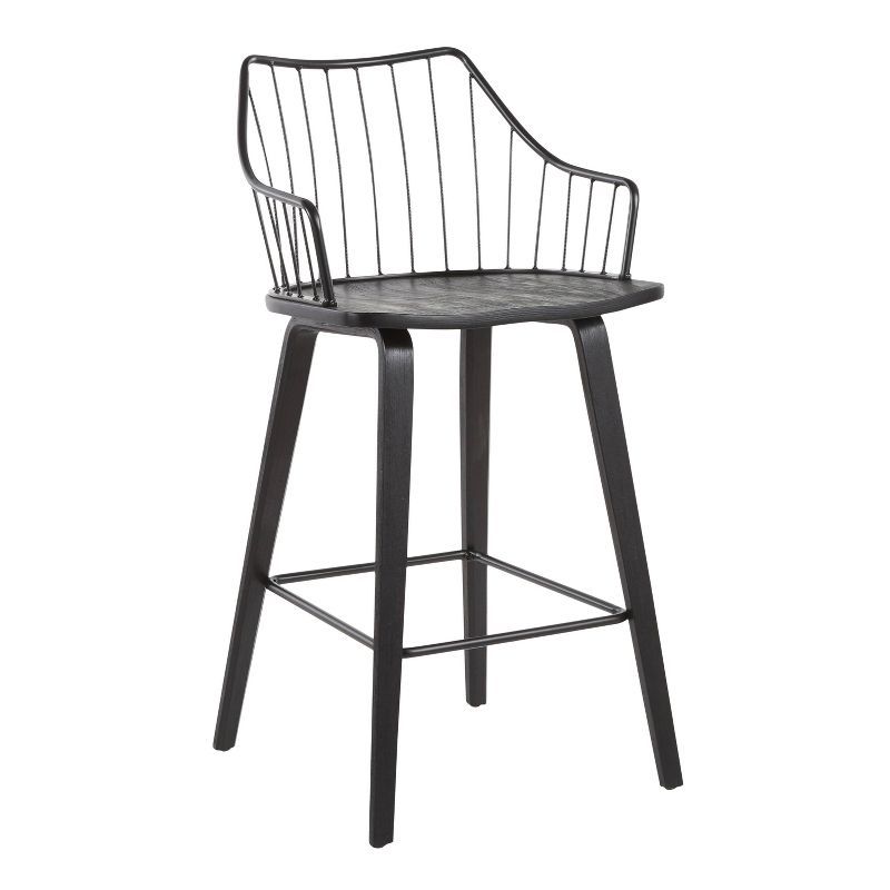 Winston Black Wood and Metal Swivel Counter Stool