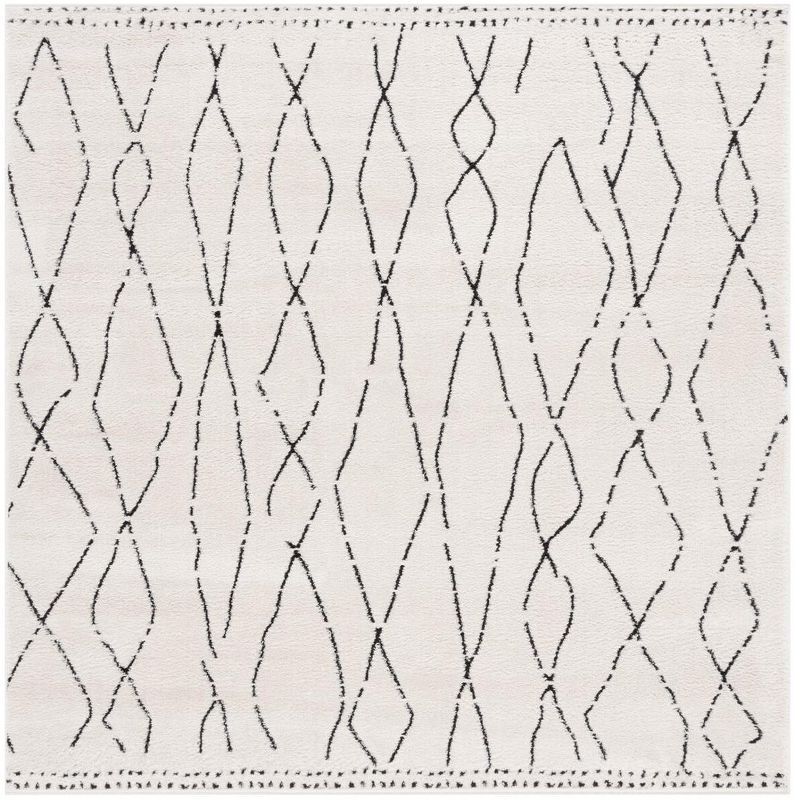 Ivory and Black Geometric Square Area Rug, 6'7"