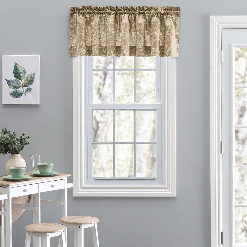 Tan Leaf Pattern Poly-Cotton Tailored Valance with Rod Pocket