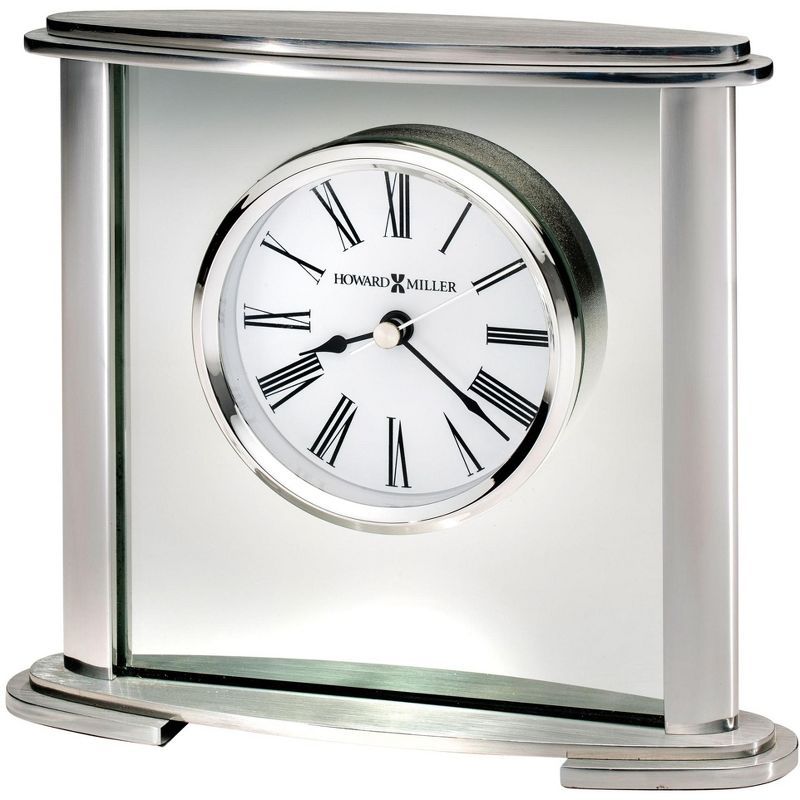 Silver and Glass Oval Tabletop Clock with Roman Numerals