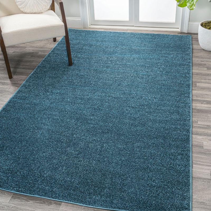 Turquoise Reversible Solid Synthetic Low-Pile Area Rug