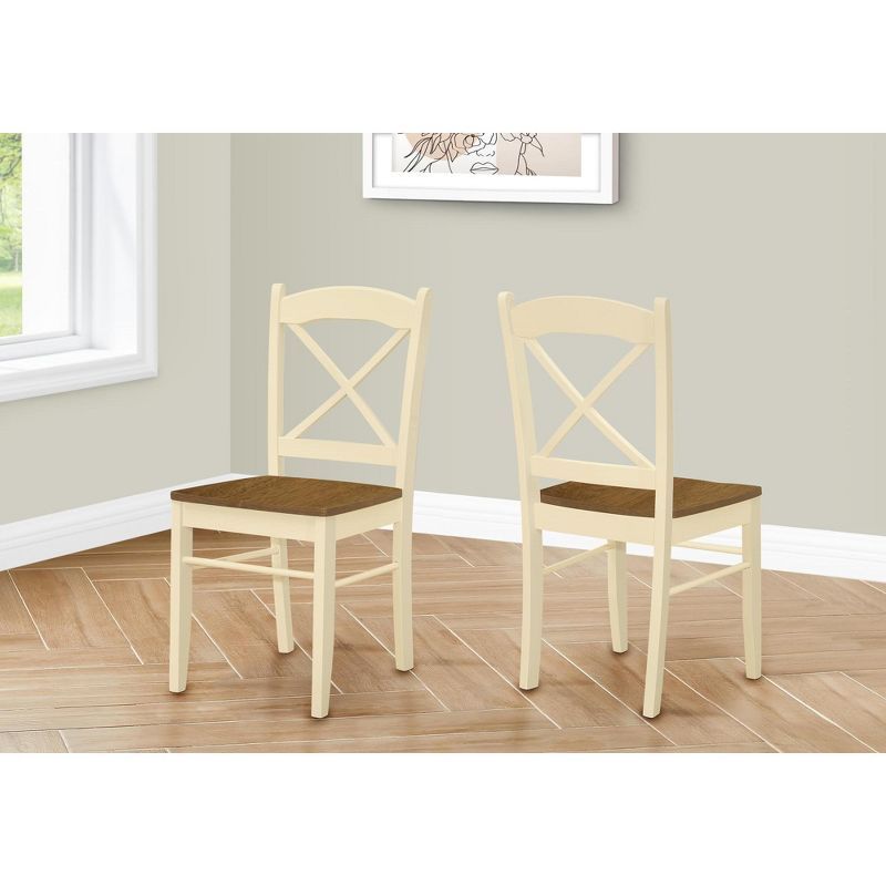 Oak and Cream Cross Back Transitional Side Chairs, Set of 2