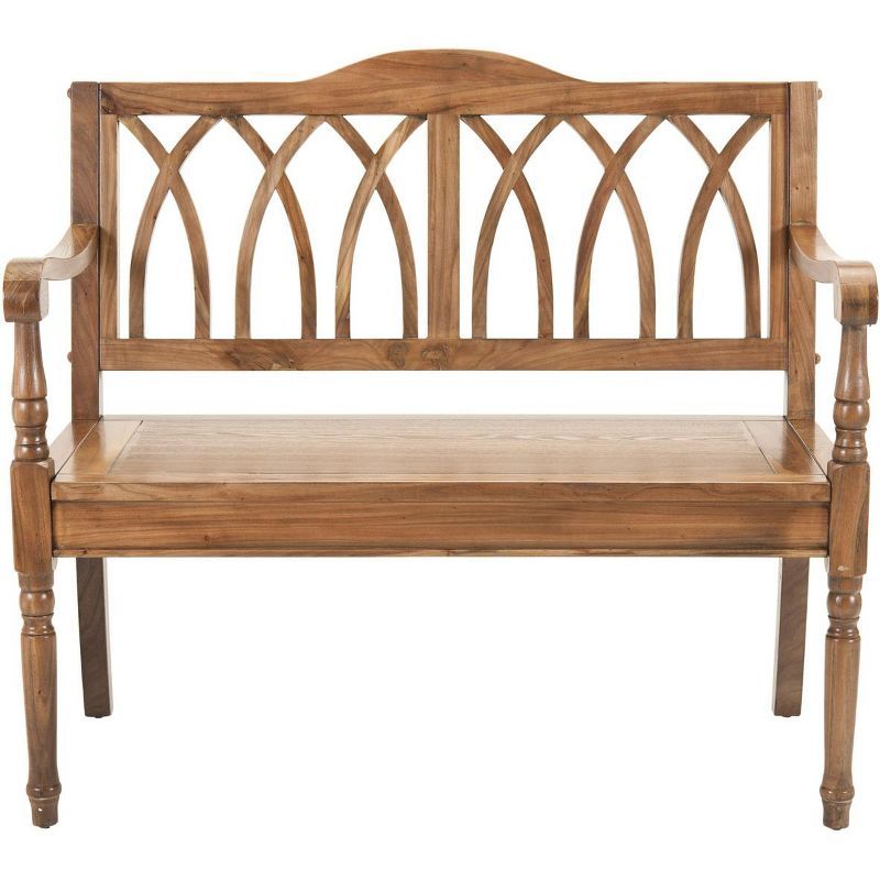 Transitional Gothic-Inspired Oak Bench, 40" Brown