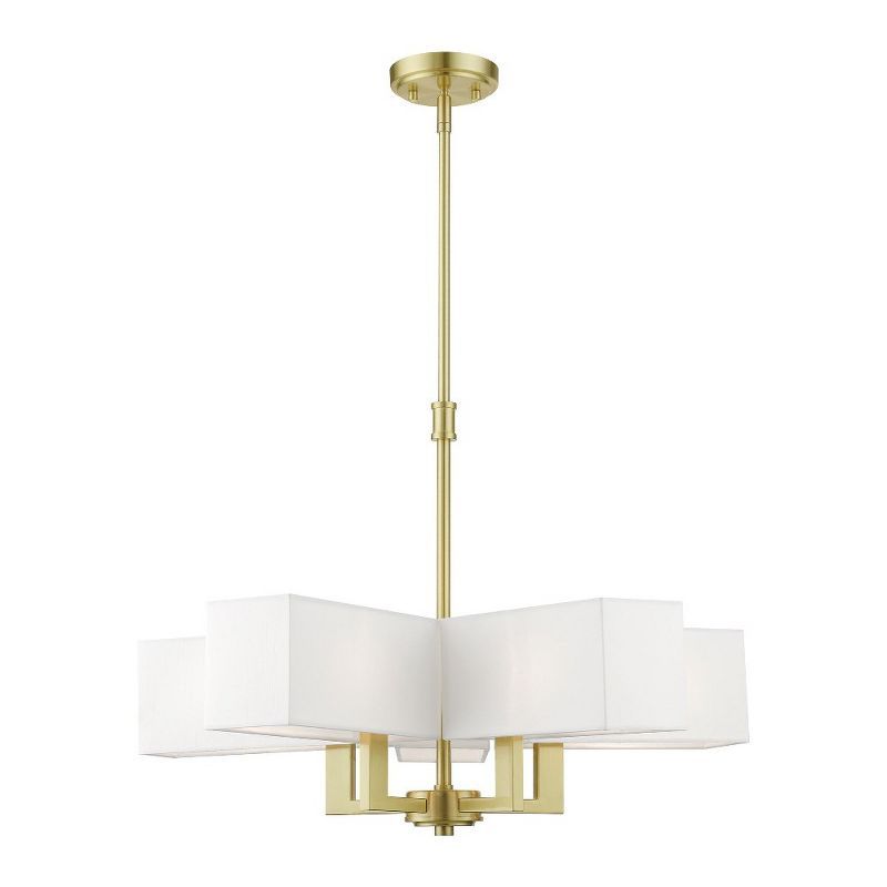 Rubix Angular Arms 5-Light Chandelier with Off-White Hardback Shades