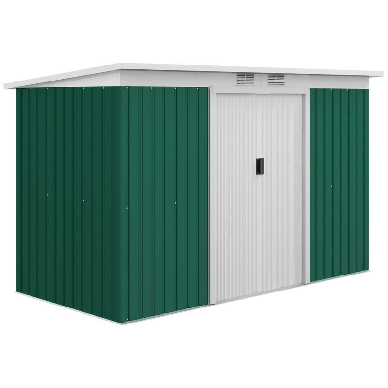 Green and White Metal Garden Storage Shed with Windows