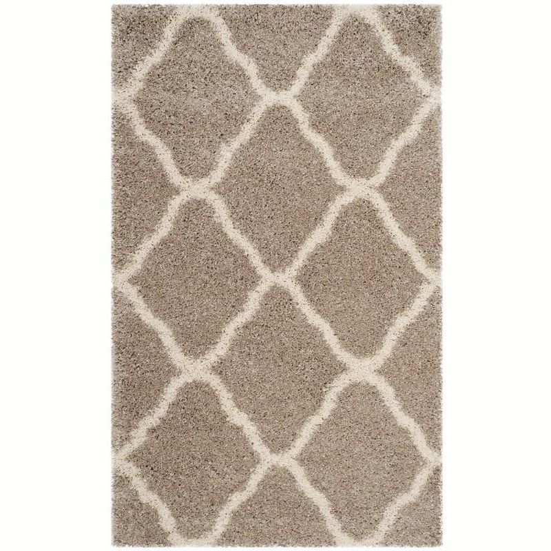 Ivory High Pile Shag Synthetic Area Rug, 3' x 5'