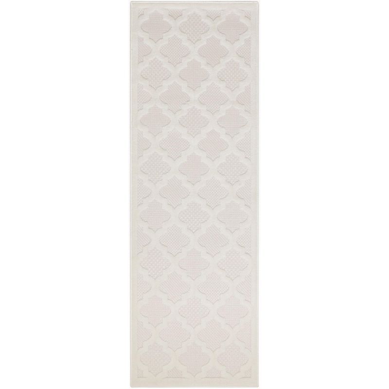 Ivory White Synthetic Trellis Runner Rug 2' x 6'