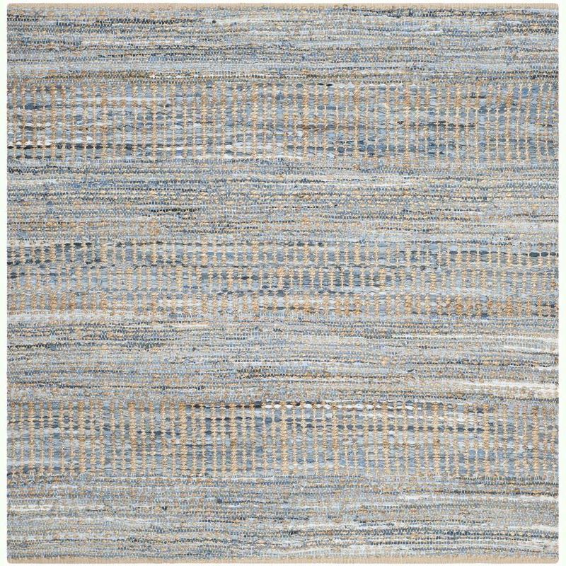 Cape Cod Coastal Charm 4' Square Hand-Knotted Blue Jute Area Rug