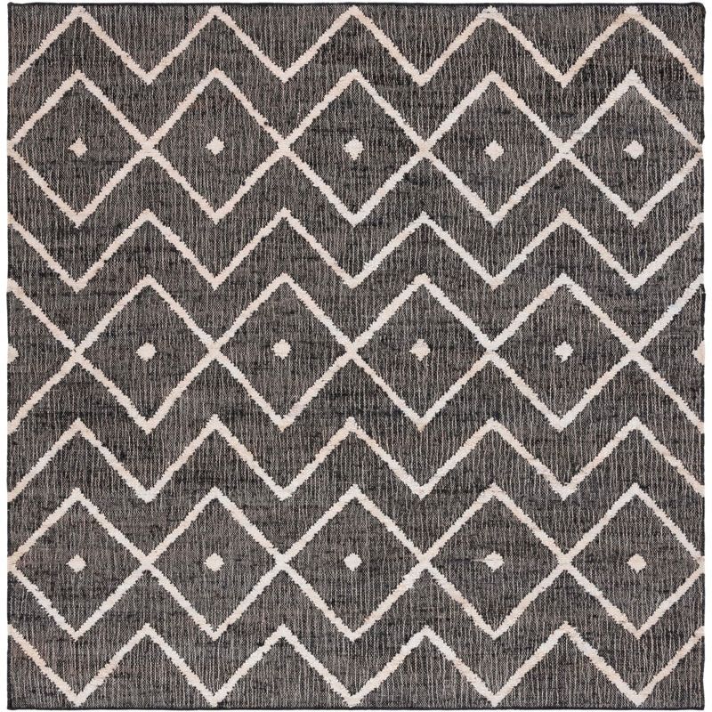 Bohemian Charcoal & Natural Cotton 7' Square Kilim Area Rug