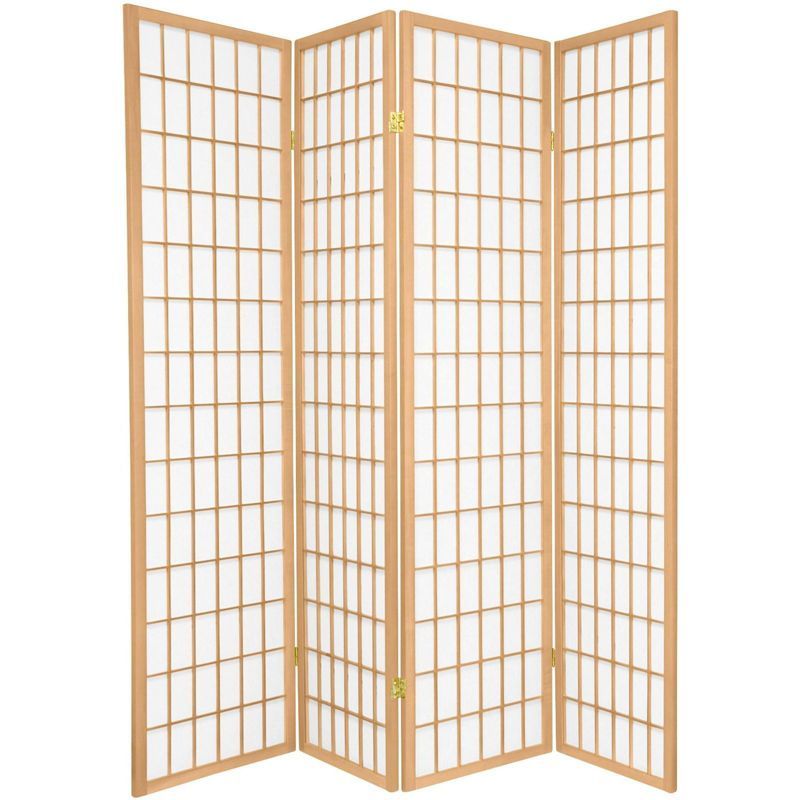 Natural Wood 4-Panel Shoji Room Divider Screen