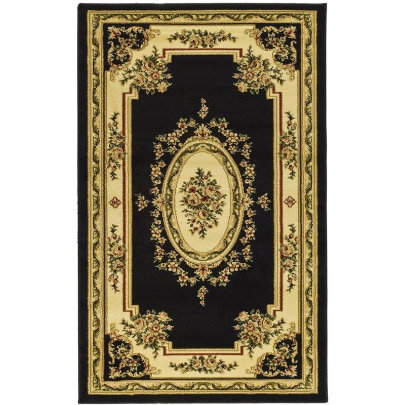 Black and Ivory Safavid Style Rectangular Area Rug