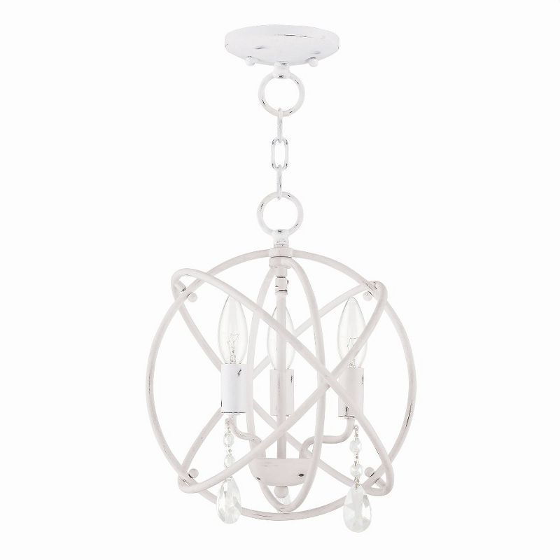 Antique White Mini 3-Light Chandelier with Dangling Crystals