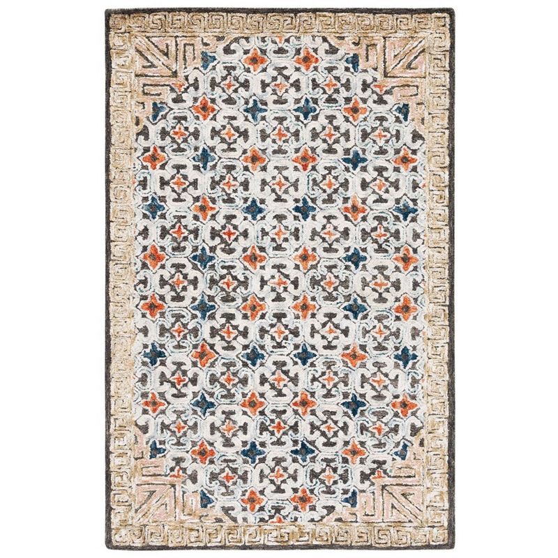 Handmade Blue & Taupe Geometric Wool-Viscose Blend Area Rug - 5' x 8'