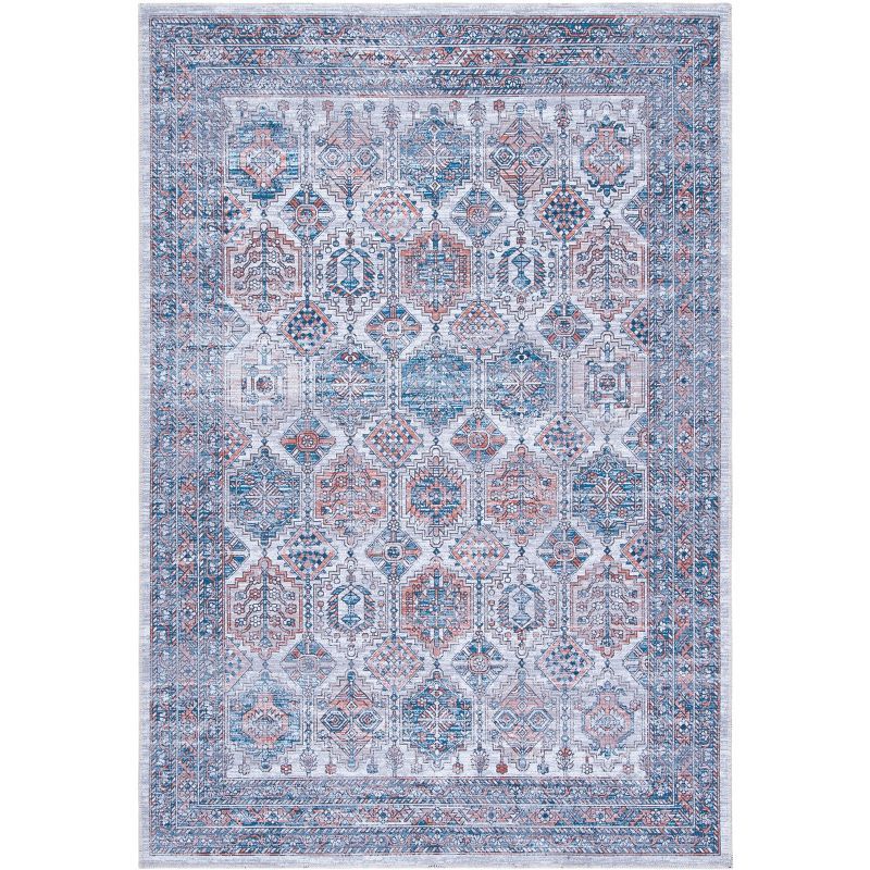 Ivory and Rust Rectangular Washable Viscose Area Rug
