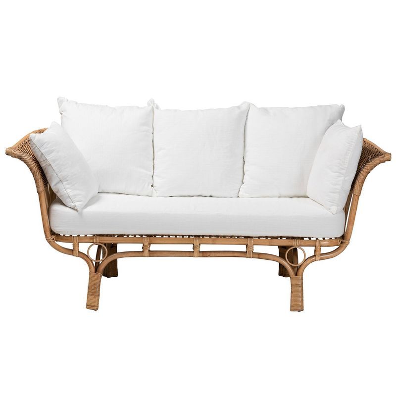 Edana Natural Rattan Sofa with White Cushions