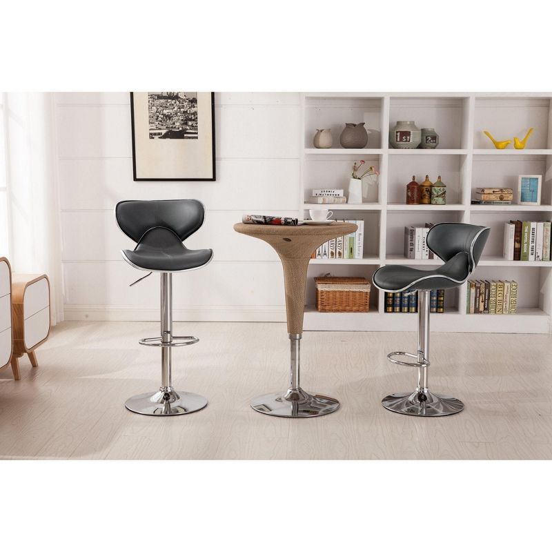 Chrome-Finished Contemporary Swivel Barstool with Gray Faux Leather, Set of 2