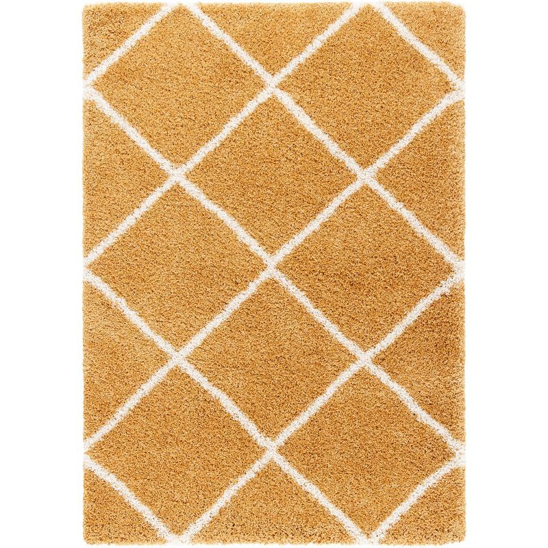 Ivory Diamond Elegance 59" Round Shag Area Rug - Synthetic, Non-Slip