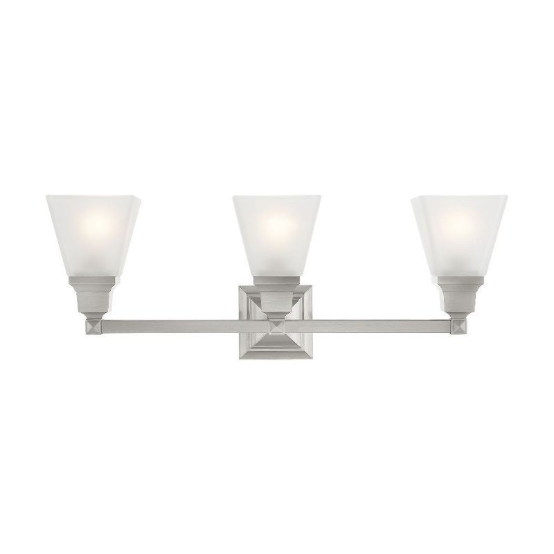 Brushed Nickel 3-Light Bathroom Vanity with Satin Glass Shades