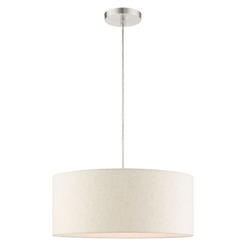 Meadow Brushed Nickel 3-Light Drum Pendant with Oatmeal Shade