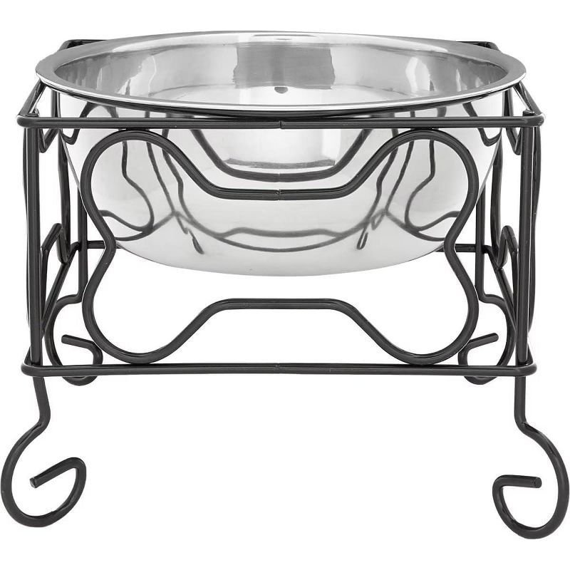 Medium Black Wrought Iron Stand with Stainless Steel Bowl