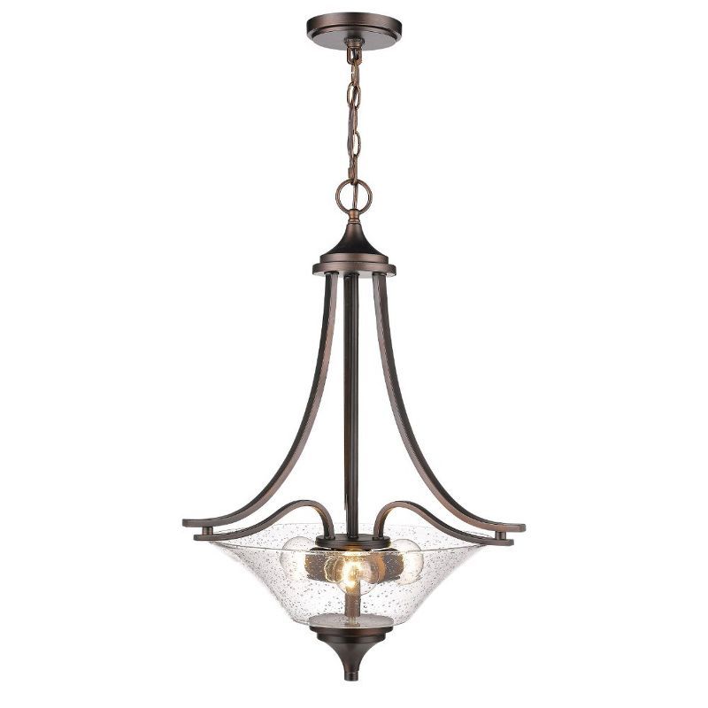 Natalie Rubbed Bronze 26.5" Pendant Light with Glass Shade