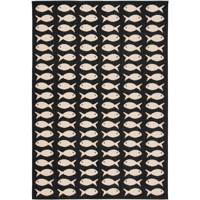 Black and Beige Fish Pattern Indoor/Outdoor Rug