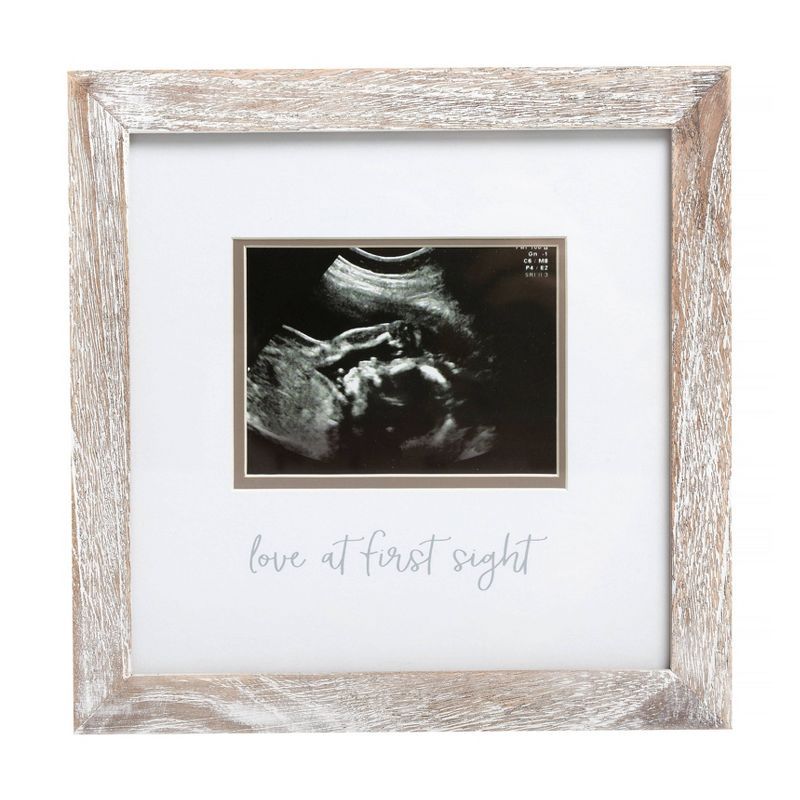 Rustic White Wood Sonogram Photo Frame with Script