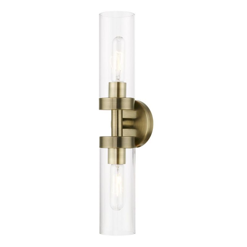 Antique Brass 2-Light Vanity Sconce with Clear Glass Shades