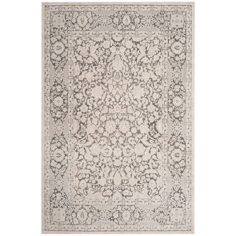 Elegant Floral Charm Dark Grey and Cream 9' x 12' Synthetic Area Rug