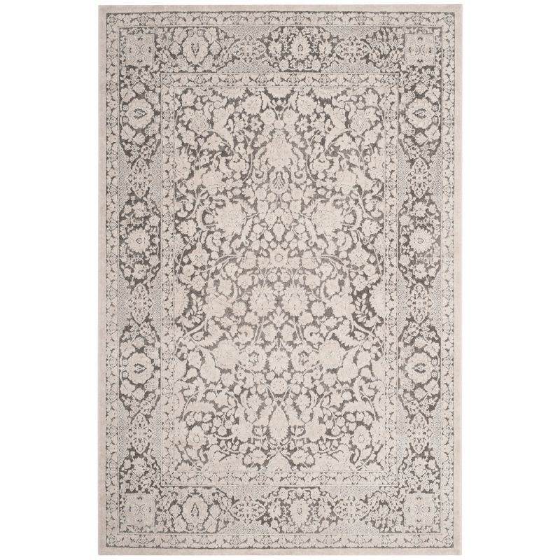 Elegant Floral Charm Dark Grey and Cream 9' x 12' Synthetic Area Rug