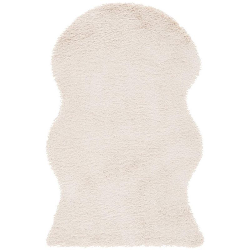 Luxurious Hand-Knotted Beige Faux Sheepskin Shag Rug