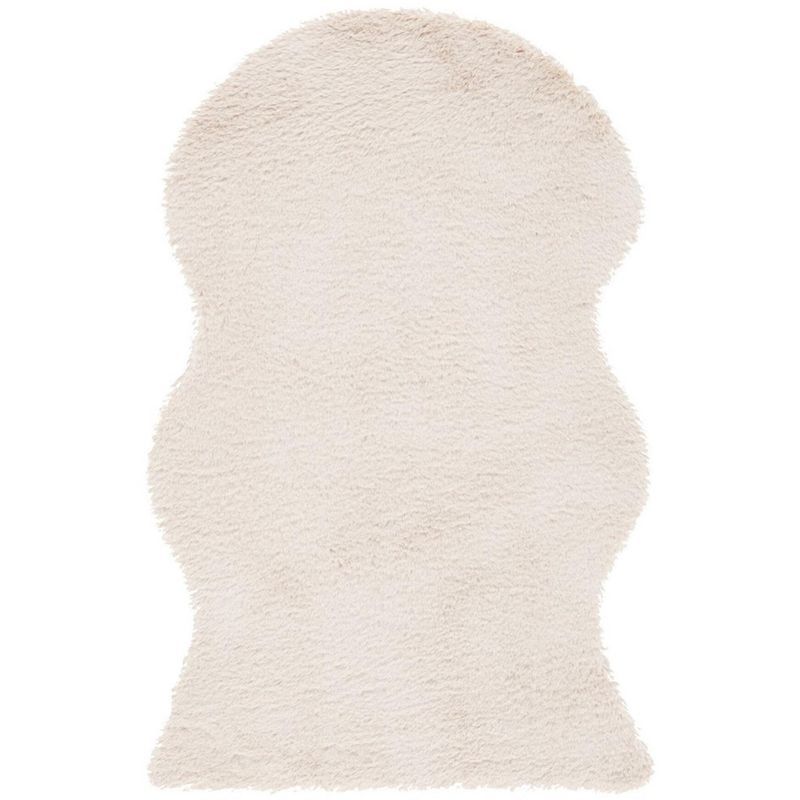 Luxurious Hand-Knotted Faux Sheepskin Shag Area Rug, Beige 2' x 3'