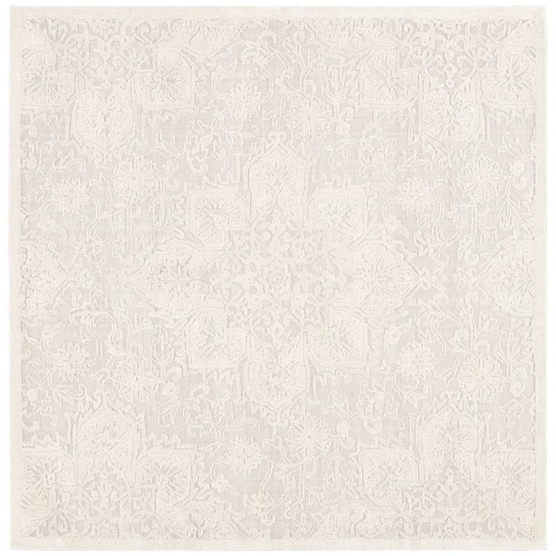 Ivory Beige 6' Square Handmade Wool Tufted Rug