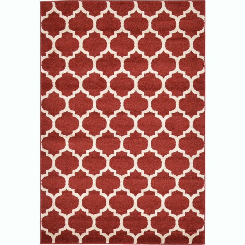 Red and Orange Synthetic Trellis Indoor Area Rug