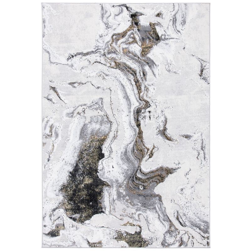 Amelia 3' x 5' Grey and Gold Abstract Synthetic Rug