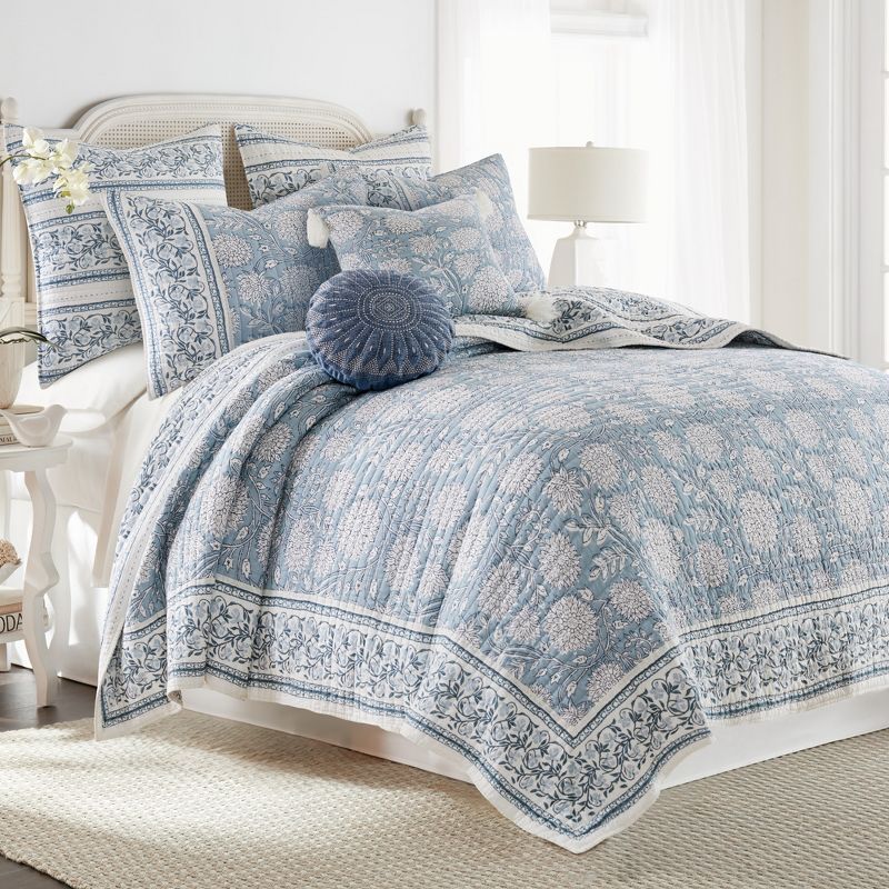 Adare Blue Cotton Twin Reversible Quilt Set