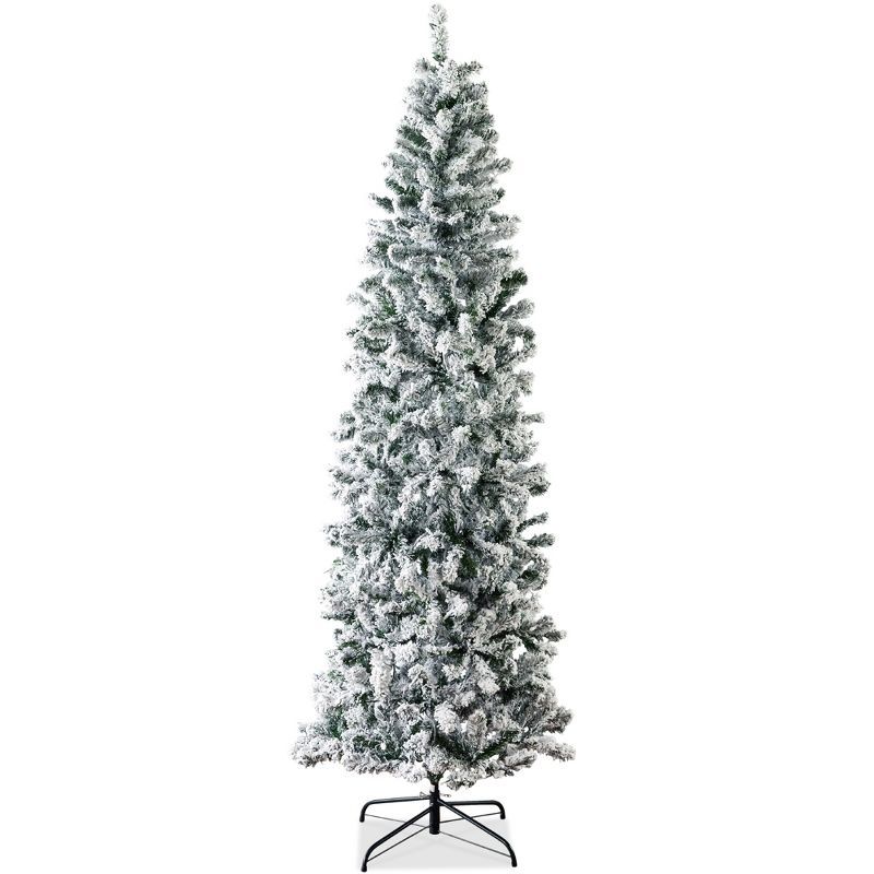 6ft Snow Flocked Slim Artificial Christmas Tree with Metal Stand