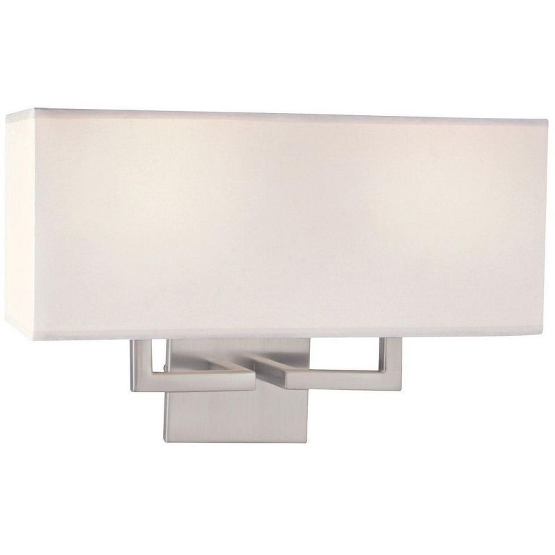 Brushed Nickel 2-Light Wall Sconce with White Fabric Shade