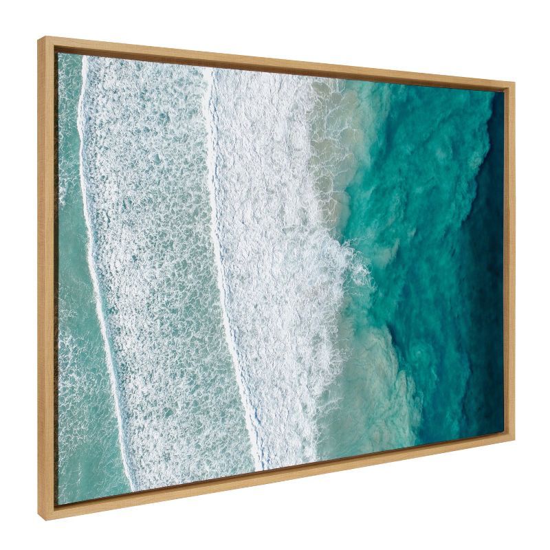 Sylvie Ocean Waves Natural Framed Canvas Wall Art 28" x 38"