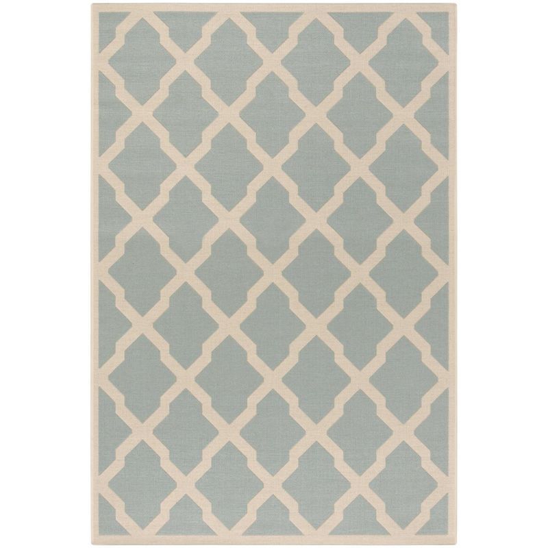 Aqua and Cream Rectangular Synthetic Easy Care Area Rug, 4' x 6'