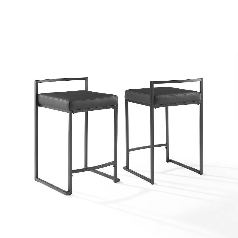 Harlowe Matte Black Vegan Leather Counter Stools, Set of 2