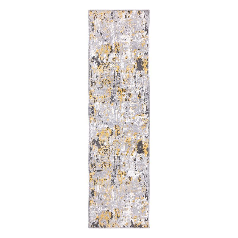 Yellow and Gray Synthetic Abstract Runner Rug, 2' x 7'