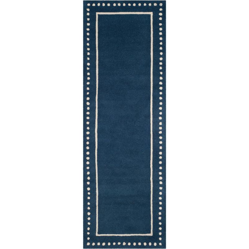 Handmade Navy Blue and Ivory Tufted Wool Area Rug 2'3" x 21'