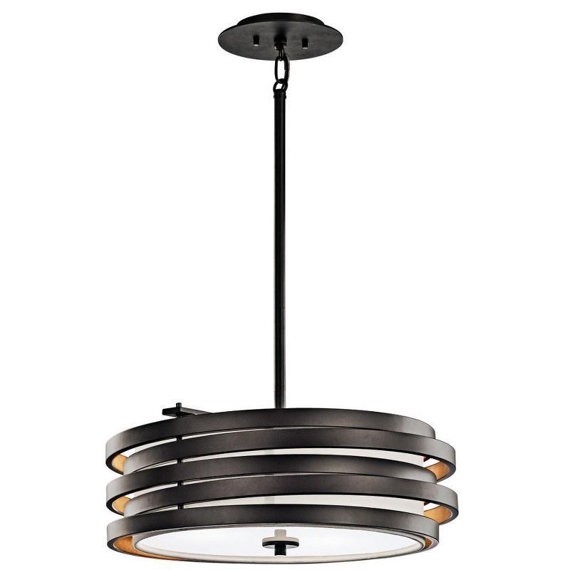 Distressed Bronze 18" Drum Pendant Light with Satin Etched Glass