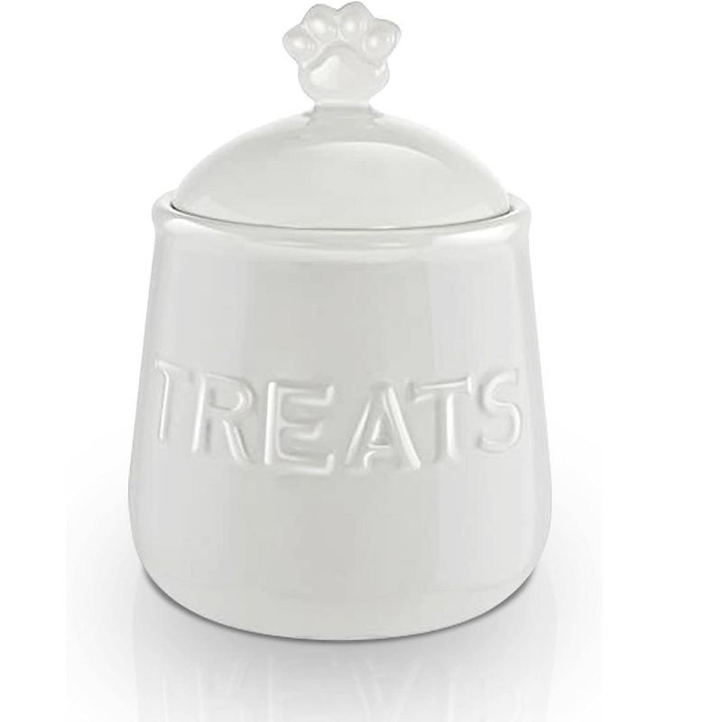 Ivory White Ceramic Dog Treat Jar with Airtight Lid